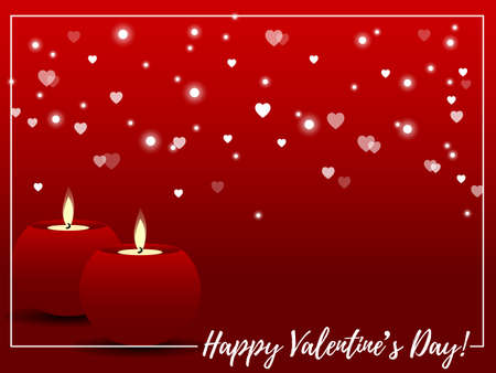 Red candle with fire and "Happy Valentine's Day" text in white color on red background.のイラスト素材