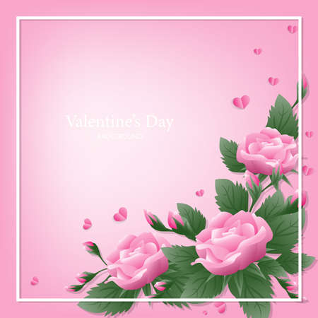Valentine's Day background. Valentines greeting card with pink rose flowers and text Happy Valentine's day 14th FEB.のイラスト素材