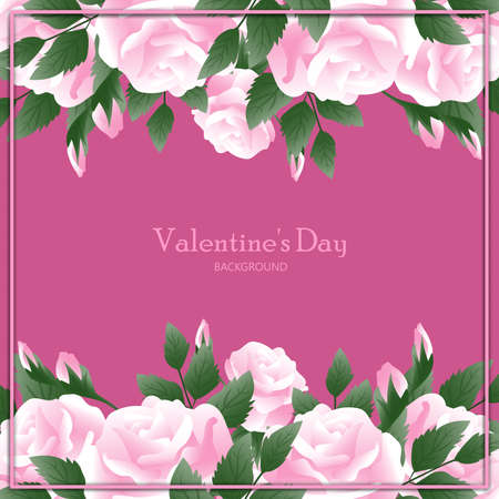 Valentines Day background with pink rose frame. Concept of love and valentine day.のイラスト素材