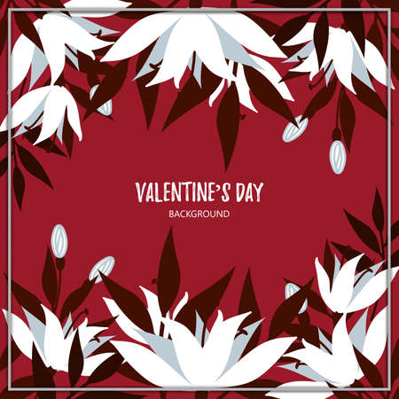 Valentines Day background with flowers frame. Concept of love and valentine day.のイラスト素材