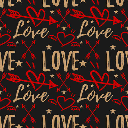 Valentine's Day seamless pattern with heart, arrow,star and Love text. For Valentine's day concept.のイラスト素材