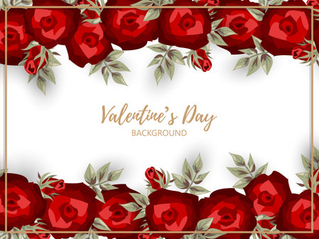 Valentines Day background with rose frame. Concept of love and valentine day.のイラスト素材