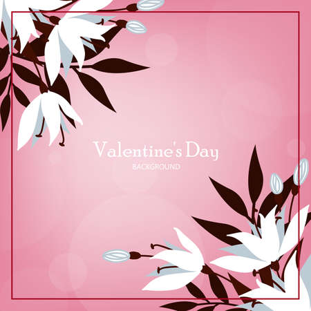 Valentines Day background with white flowers frame. Concept of love and valentine day.のイラスト素材