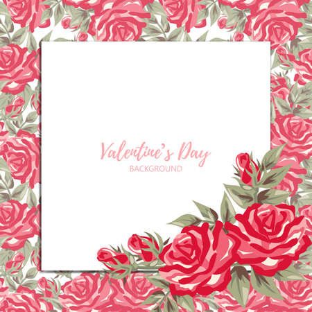 Valentines Day background with rose frame. Concept of love and valentine day.のイラスト素材