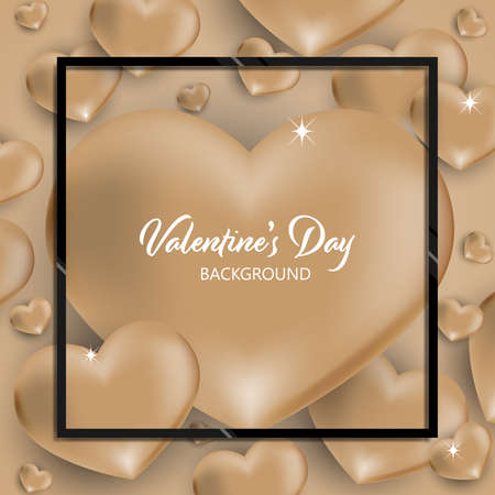Valentine's Day background with gold heart and black frame.のイラスト素材