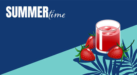Summer holiday banner design, with cocktail and strawberry for summer season. Vector illustration.&#xD;&#xA;のイラスト素材