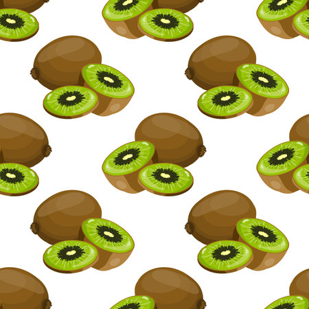 Kiwi fruit seamless pattern on white background. Vector illustration.のイラスト素材