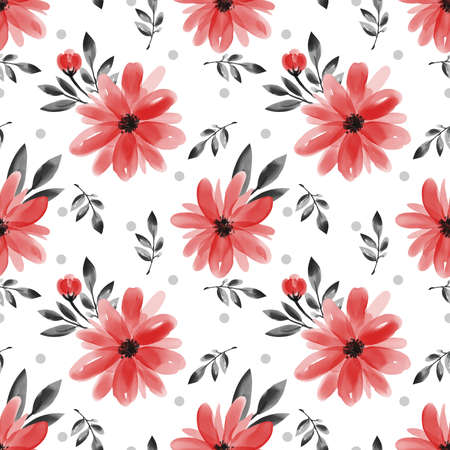 Seamless pattern with cute flower on white background. Vector illustration  in watercolor style.のイラスト素材