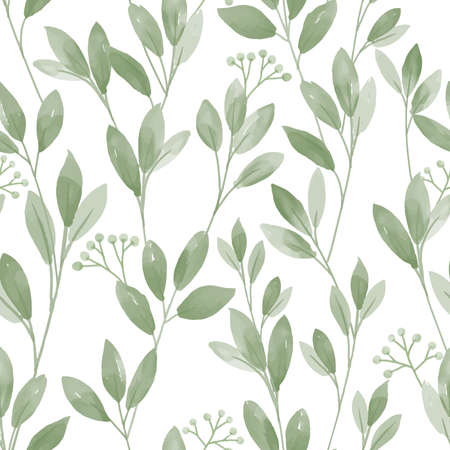 Seamless pattern with cute leaves on white background. Vector illustration  in watercolor style.のイラスト素材