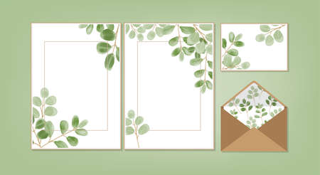 Floral background template collection for Wedding invite, rsvp, thank you label save the date card Design with Cute flower watercolor. Vector illustration.のイラスト素材