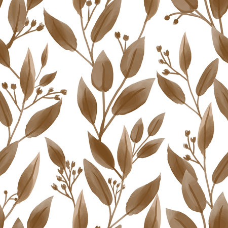 Seamless pattern of cute tiny flower with leaves in watercolor style on white background. Vector...