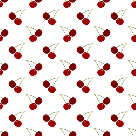 Cute fruits berry seamless Pattern of red cherry on white background. Vector illustration.のイラスト素材