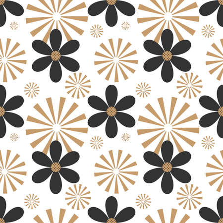 cute seamless pattern of black flowers on white background. Vector illustration.のイラスト素材