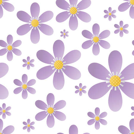 cute seamless pattern of purple flowers on white background. Vector illustration.のイラスト素材