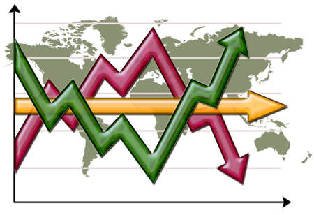 Arrow over world map showing the futureの写真素材
