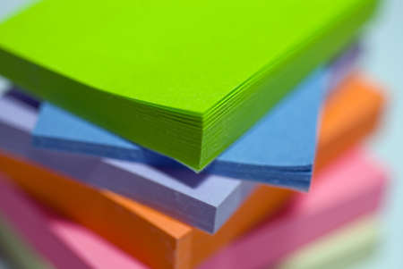 Colorful notes, close-up with very shallow depth of fieldの写真素材