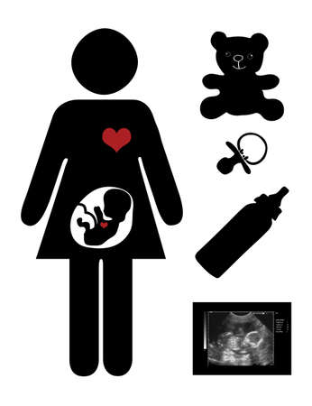 Vector set with pregnant mother and various accessories essential for the mother and the babyのイラスト素材