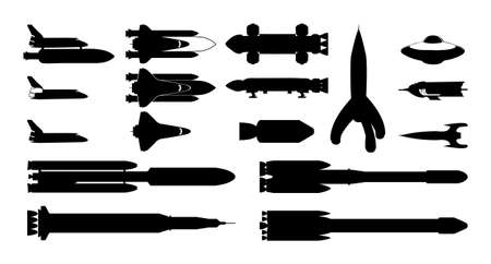 Vector set of different spacecraft, modern, old-fashioned & fictionのイラスト素材