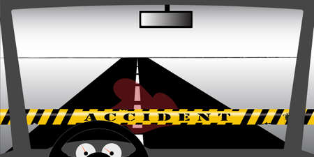 An accident site seen through the windscreen, a pool of blood on the streetのイラスト素材