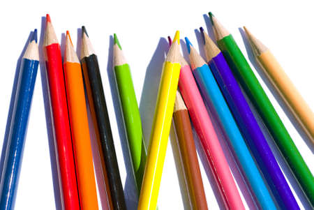 Collection of colorful pencils, isolated on whiteの写真素材