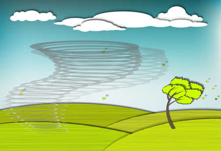 Dramatic scene with tornado that sweeps across the fieldのイラスト素材