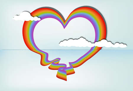 Heart shaped rainbow against blue sky, eps10 vectorのイラスト素材