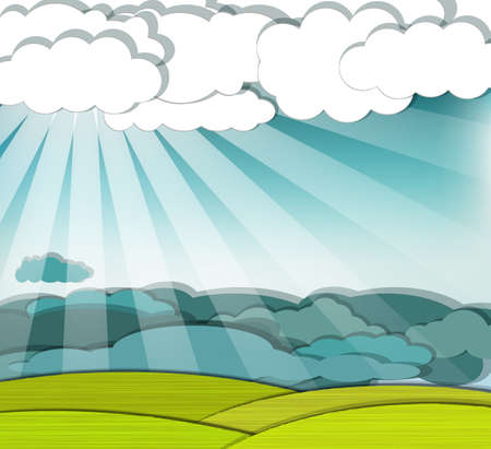 Dramatic scene with sunrays finding their way through the clouds, eps10 vectorのイラスト素材