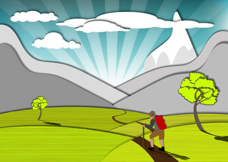 Magnificent view of the wanderer and the mountains, eps10 vectorのイラスト素材