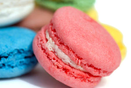 Collection of colorful macarons on a white backgroundの写真素材