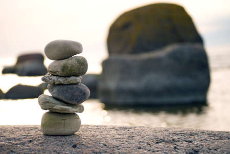 Stack of stones on sea shore, close upの写真素材