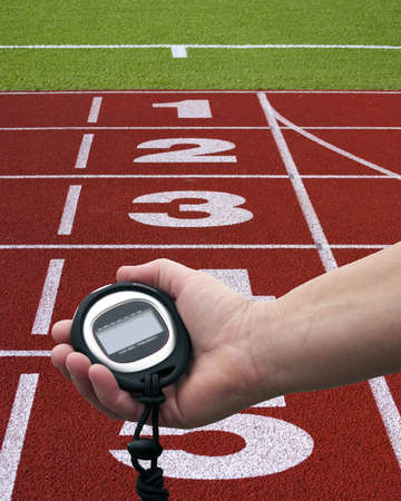 Perspective picture of start or finish position on running trackの写真素材