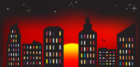 Vector illustration of cityscape at dawnのイラスト素材
