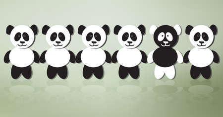 Panda bears on line  One of a crowd standing out from the rest, conceptual illustrationのイラスト素材