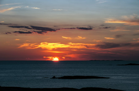Sunset over sea and archipelago of west coast, Sweden