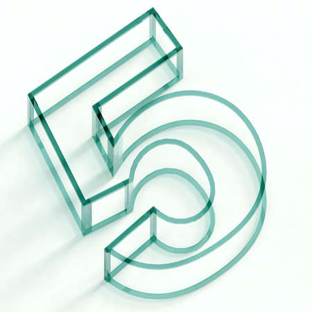 Number five in glass, 3d illustrationの写真素材