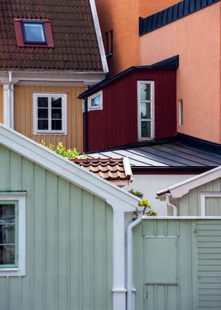 Old backyard with picturesque housesの写真素材