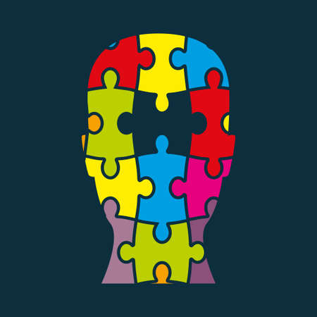 Vector illustration of human head made of colorful puzzleのイラスト素材