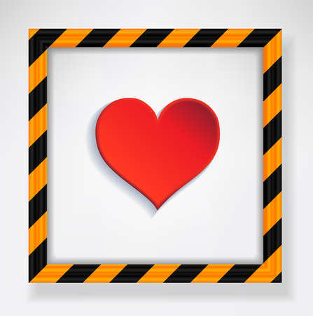 Picture frame with red heart and warning patternのイラスト素材