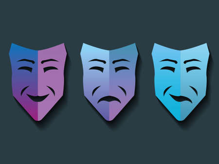 Colorful theater masks, vector with depthのイラスト素材