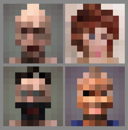 Adult anonymous pixel face, vector illustration setのイラスト素材
