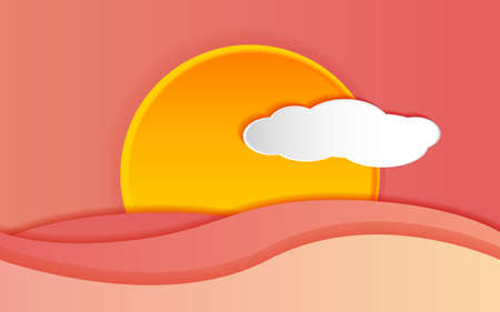 Sunset and colorful waves, illustration with depthのイラスト素材