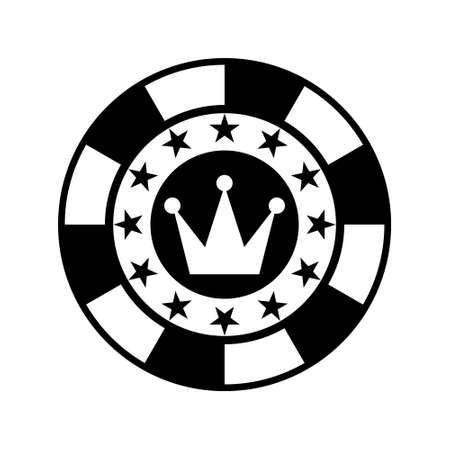 Poker chip silhouette with crown sign, black minimalist flat vector illustration icon, symbol for game, luck, poker and winning&#xA;のイラスト素材
