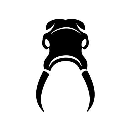 Elephant skull silhouette, black minimalist flat vector illustration icon, symbol for wildlife, nature, environment, endangered and poachingのイラスト素材