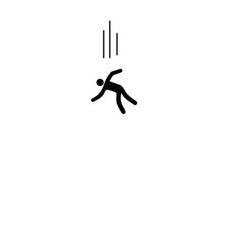 Stick figure man falling down, conceptual symbol for accident or finance crisis, simple flat vector illustration designのイラスト素材
