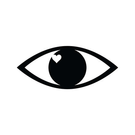 Black eye with white heart at iris icon, simple flat vector illustration design, love symbolのイラスト素材