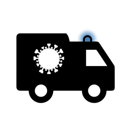 Black ambulance with white virus logo, vector with corona virus symbolのイラスト素材