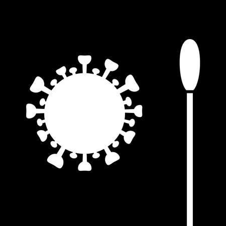 virus and nasopharyngeal swab for sampling, vector symbol with black backgroundのイラスト素材