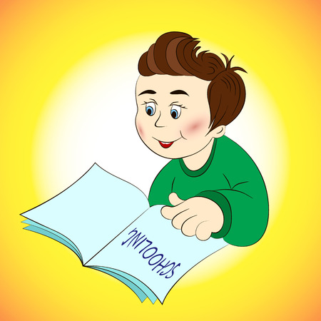 Boy with textbooks at school, illustrationのイラスト素材