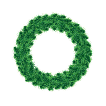 Christmas wreath of green trees on a white background illustrationのイラスト素材