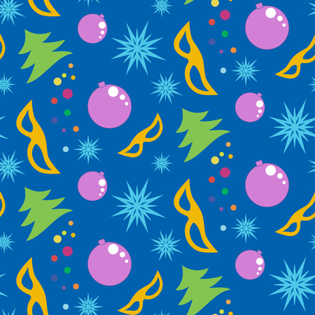 New pattern of Christmas trees and decorations, Christmas tree balls, snowflakes, illustrationのイラスト素材